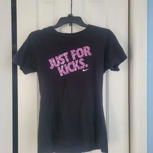 Nike Kids Black Tee with Pink 'Just For Kicks' Design